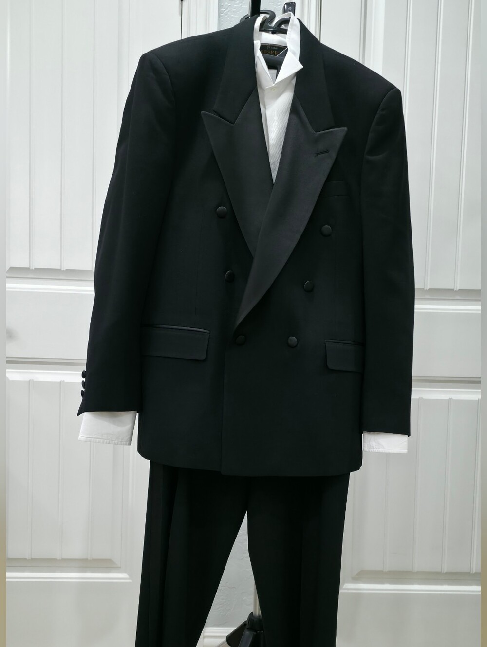 bill blass Black Double-Breasted Tuxedo Suit